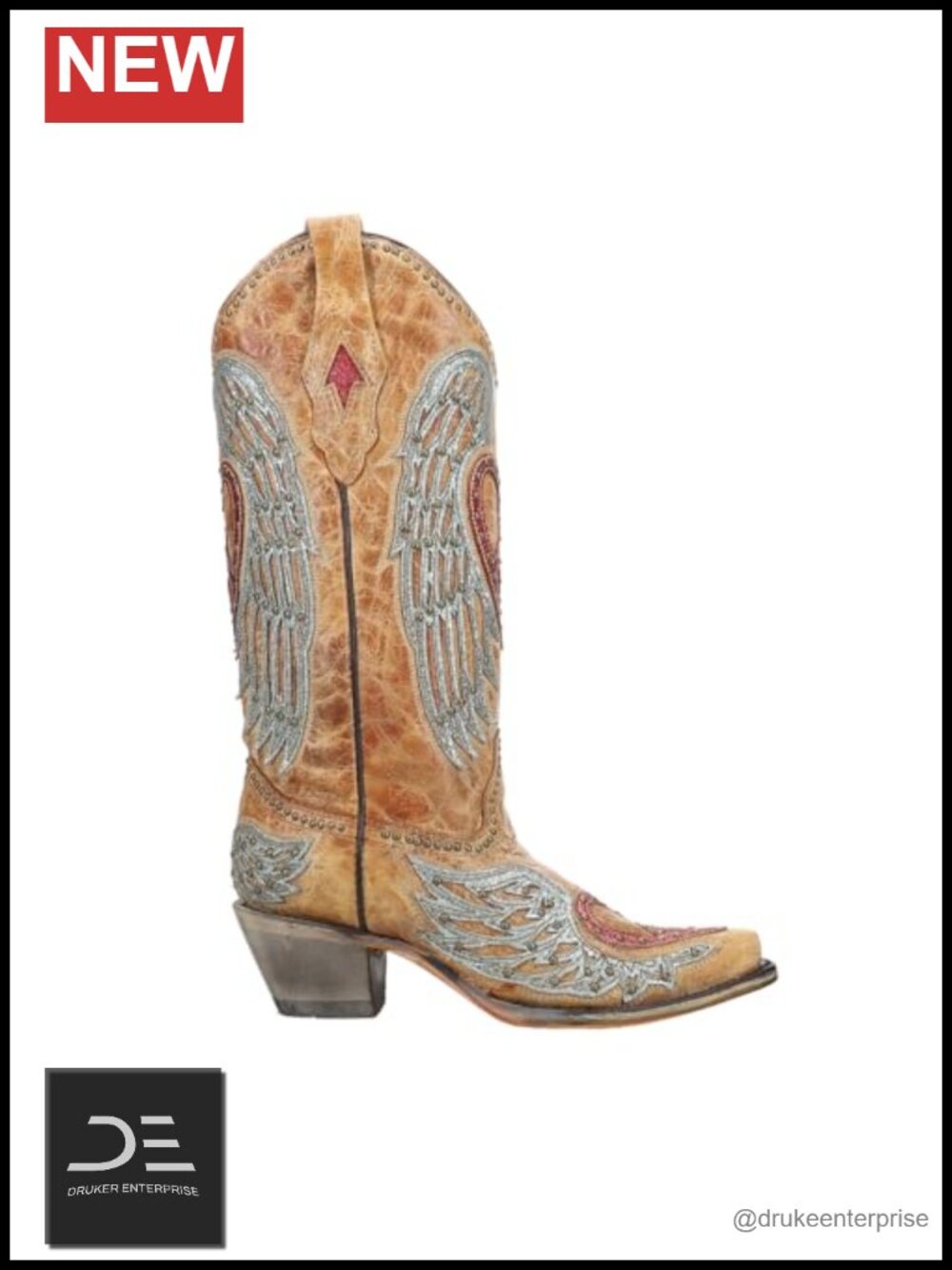 Women's Snip Toe Pull-On Leather Western Boots with Embroidery and Studs